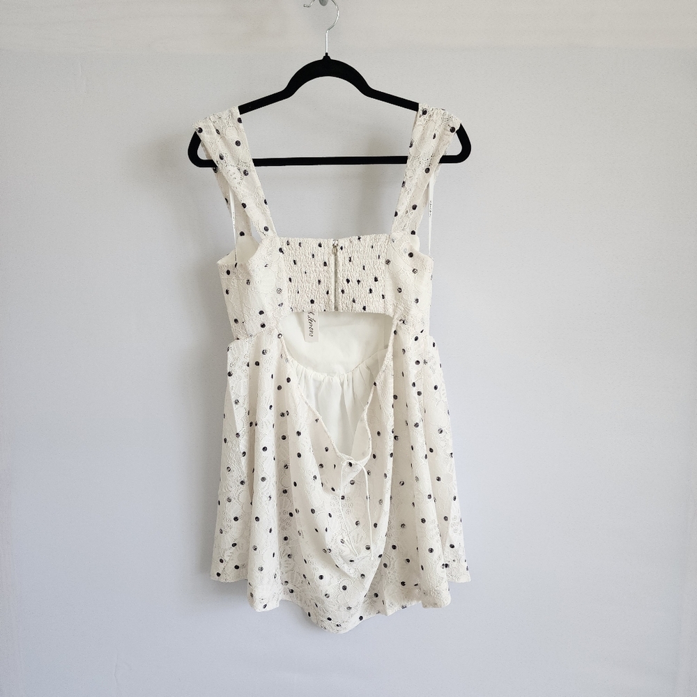 For Love And Lemons Romantic Donna mini dress Ivory Lace Polka Dot Size L NWT - Picture 4 of 10